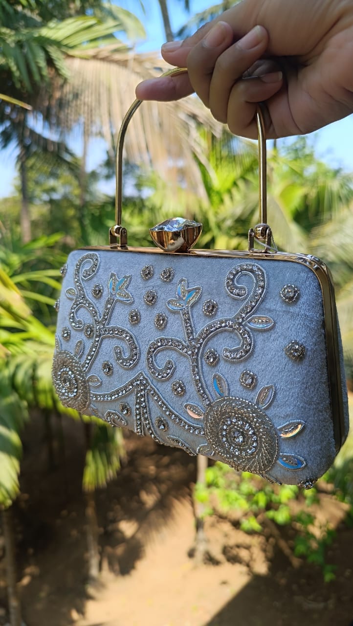 Silver Embroidered Clutch