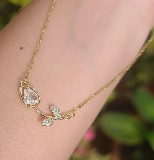 Tulip Gold-Tone Anti-Tarnish Chain Pendant (AJ025)